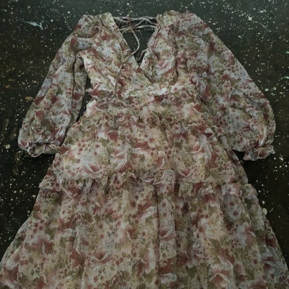 ASTR the Label Fleur Dress Peach Dusty Rose Floral Maxi Tie Back XS NWOT $168 - Picture 11 of 12